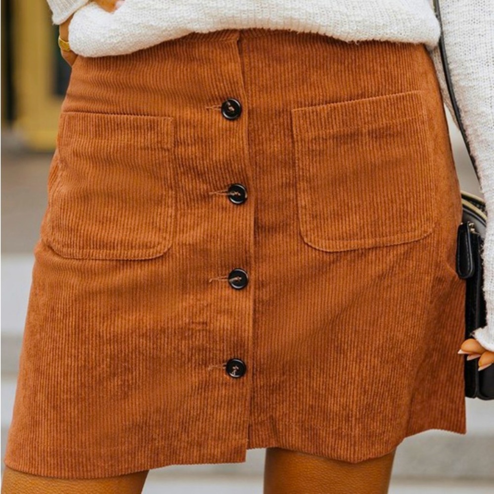 Button-Down Corduroy Mini Skirt